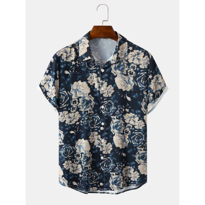 Mens Rose Blossom Graphic Short Sleeve All Matched Shirts