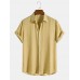 Mens Pure Color Textured Lapel Daily Short Sleeve Shirts