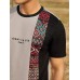 Mens Letter Ethnic Asymmetric Print Short Sleeve O Neck T  Shirts