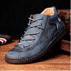 Menico Men’s Leather Soft Hand Sewn Lace  Up Non  Slip Wearable Casual Booties