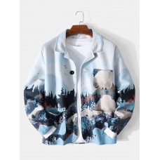 Mens Design Landscape Print Single  Breasted Casual Jacket