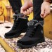 Men Warm Lined Solid Color Non Slip Lace Up Snow Boots